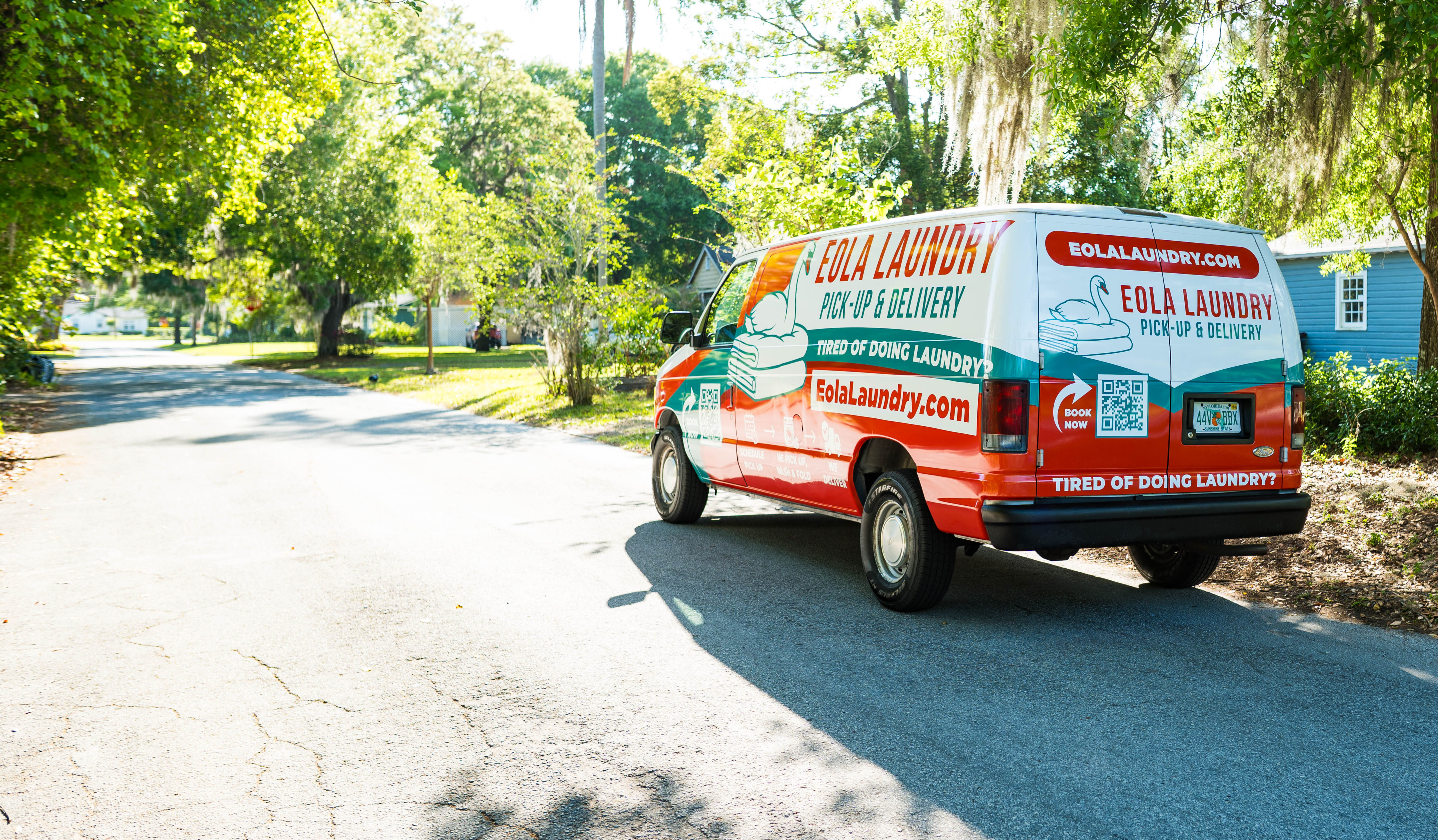 Laundry pick up and delivery van in downtown orlando